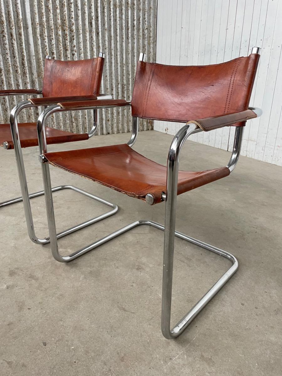 Vintage set Bauhaus dining chairs - MG5 Marcel Breuer/ Mart stam - 1970s - cognac brown 