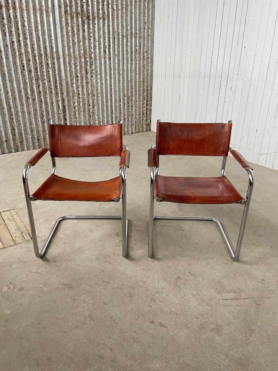 Vintage set Bauhaus dining chairs - MG5 Marcel Breuer/ Mart stam - 1970s - cognac brown 