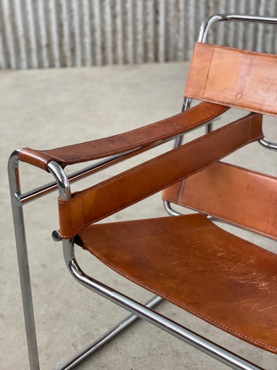 Wassily Armchair B3 in Cognac Leather, according to Marcel Breuer 1950s