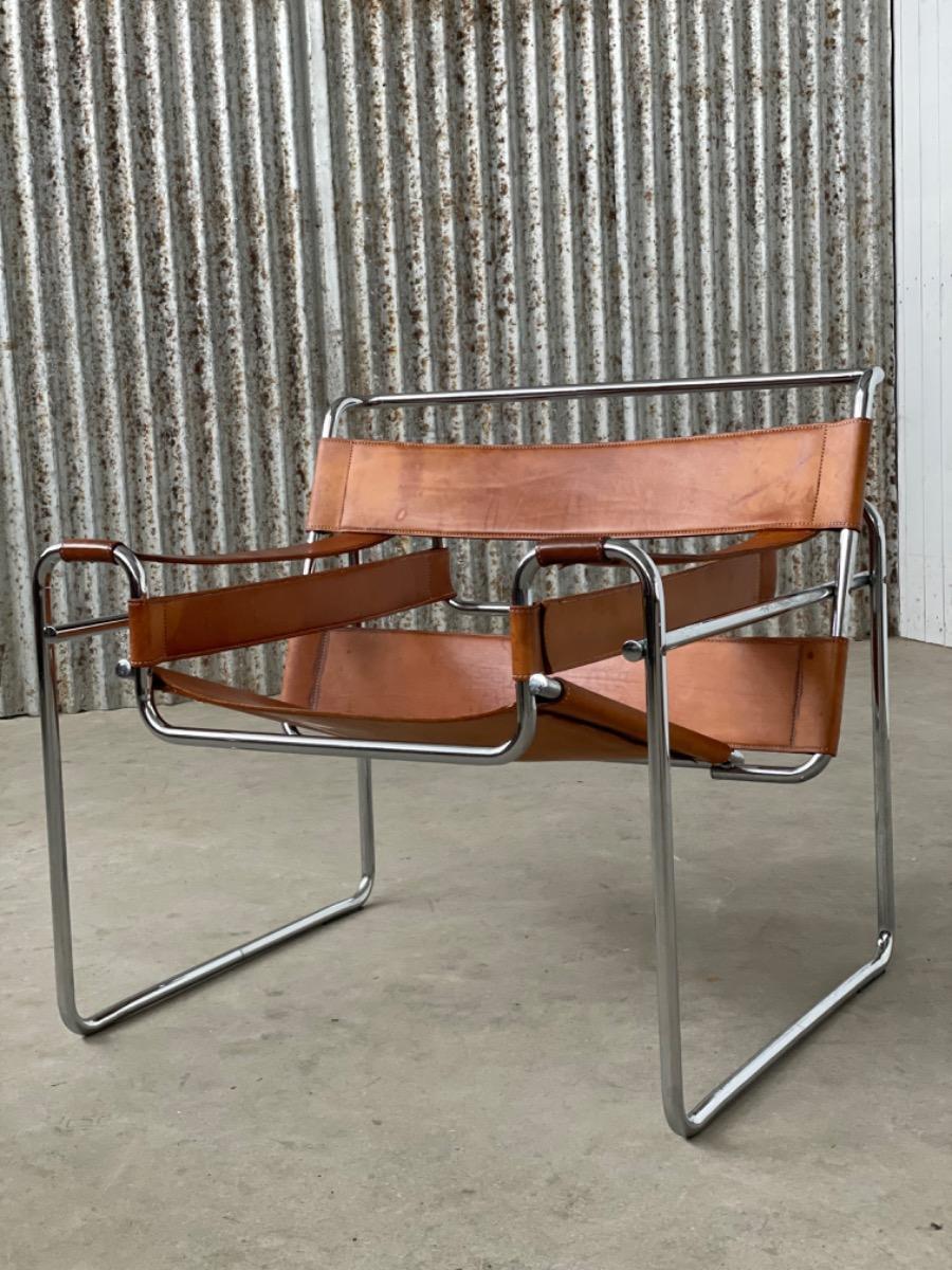 Wassily Armchair B3 in Cognac Leather, according to Marcel Breuer 1950s